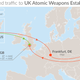 A map comparing the typical path of data from the United States to the United Kingdom, and the path taken after a “route hijacking” sent some of it through Ukraine.